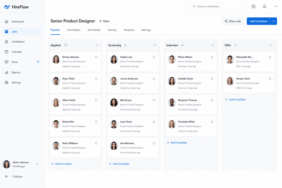 HireFlow workforce platform product screenshot